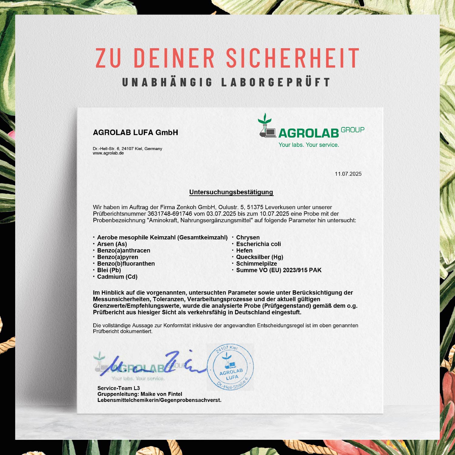 Aminokraft Aminosauren-Komplex Laborzertifikat DE