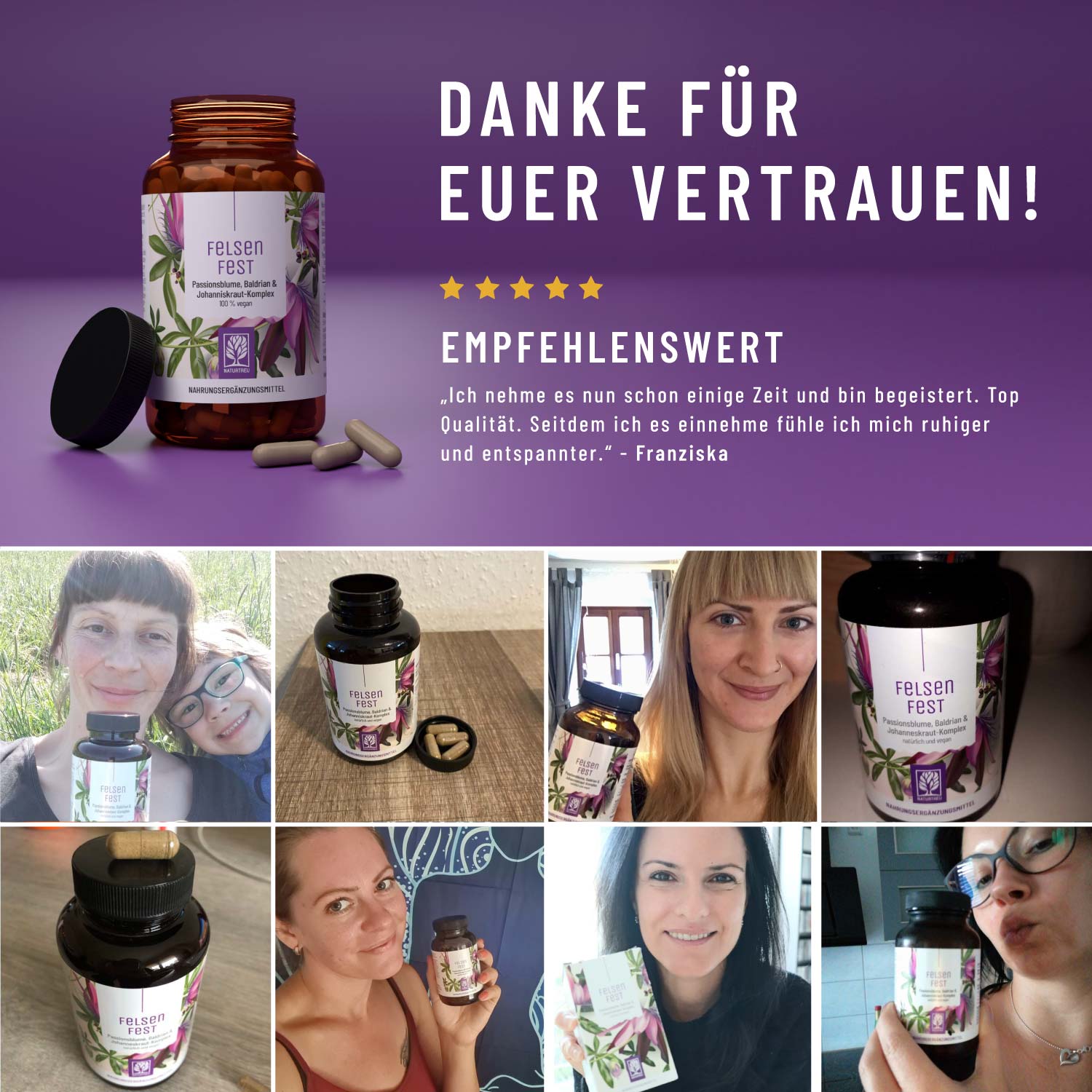 Felsenfest Passionsblume Baldrian Johanniskraut-Komplex Testimonials