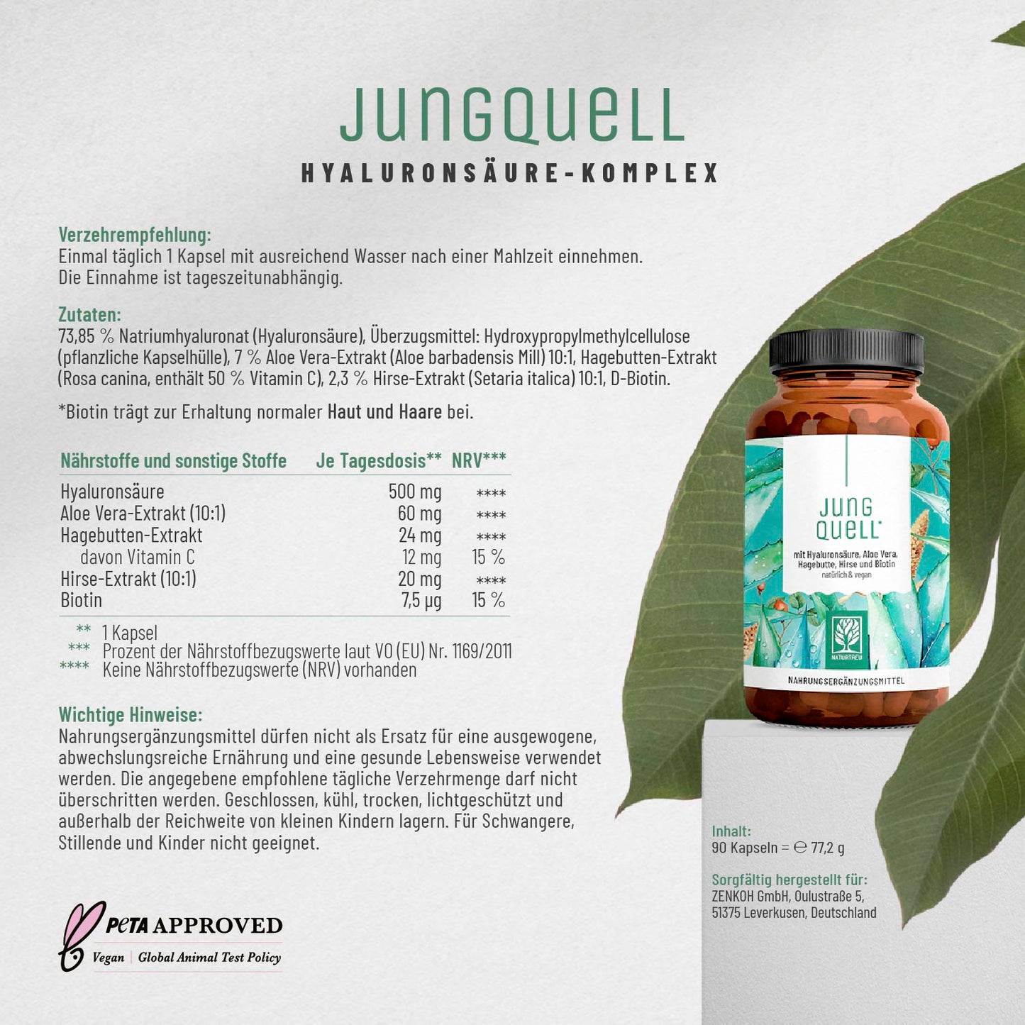Jungquell mit-Hyaluronsaeure-Aloe-Vera-Hagebutte-Hirse-Biotin Etikett