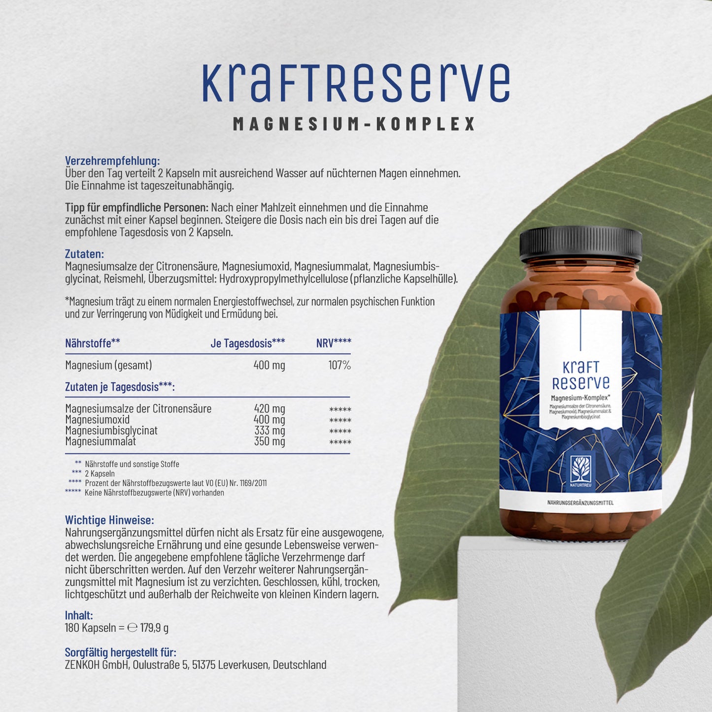 Kraftreserve Magnesium-Komplex Etikett