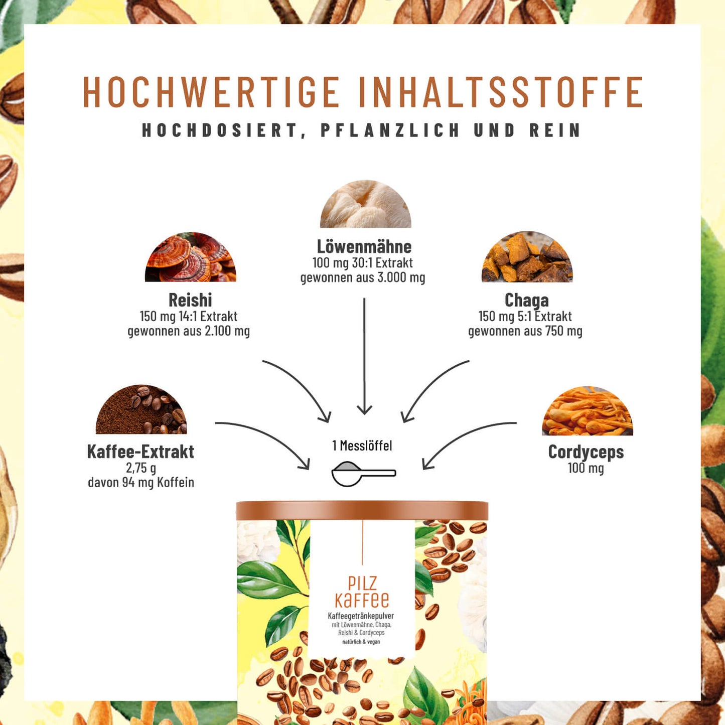 Pilzkaffee Kaffeegetraenkepulver Hochwertige-Inhaltsstoffe