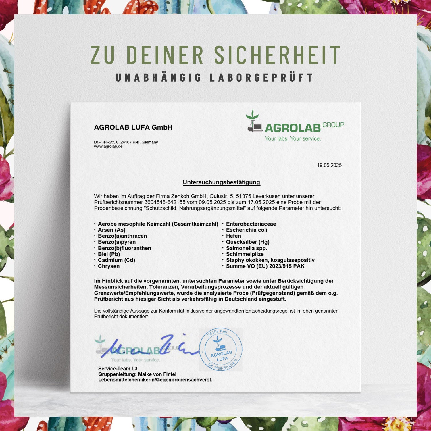 Schutzschild Immun-Komplex Laborzertifikat