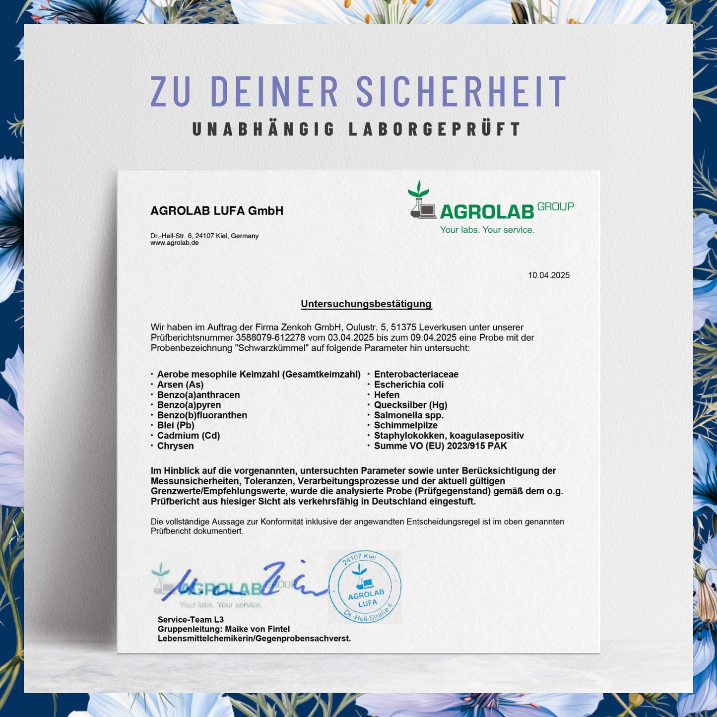 Schwarzkuemmel Schwarzkuemmeloel Laborzertifikat