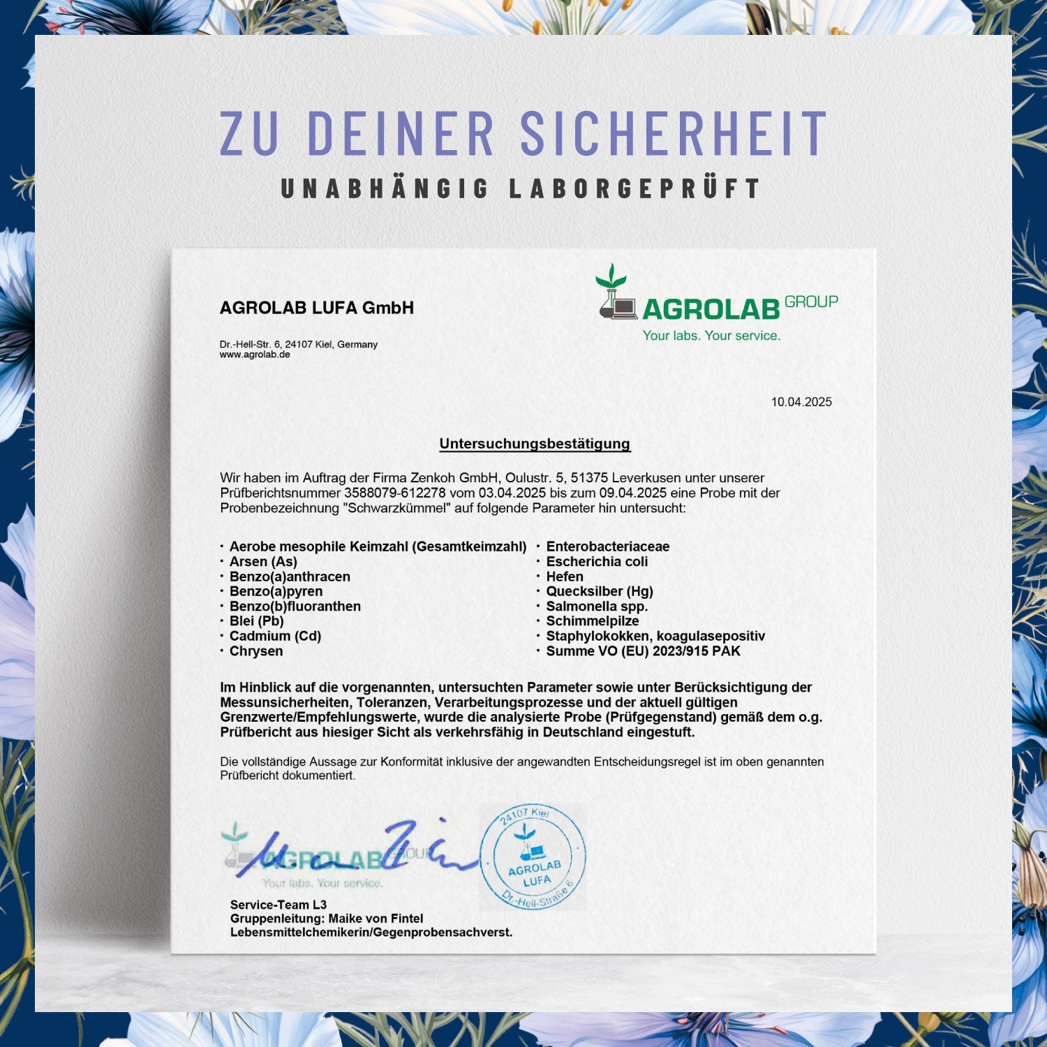 Schwarzkuemmel Schwarzkuemmeloel Laborzertifikat