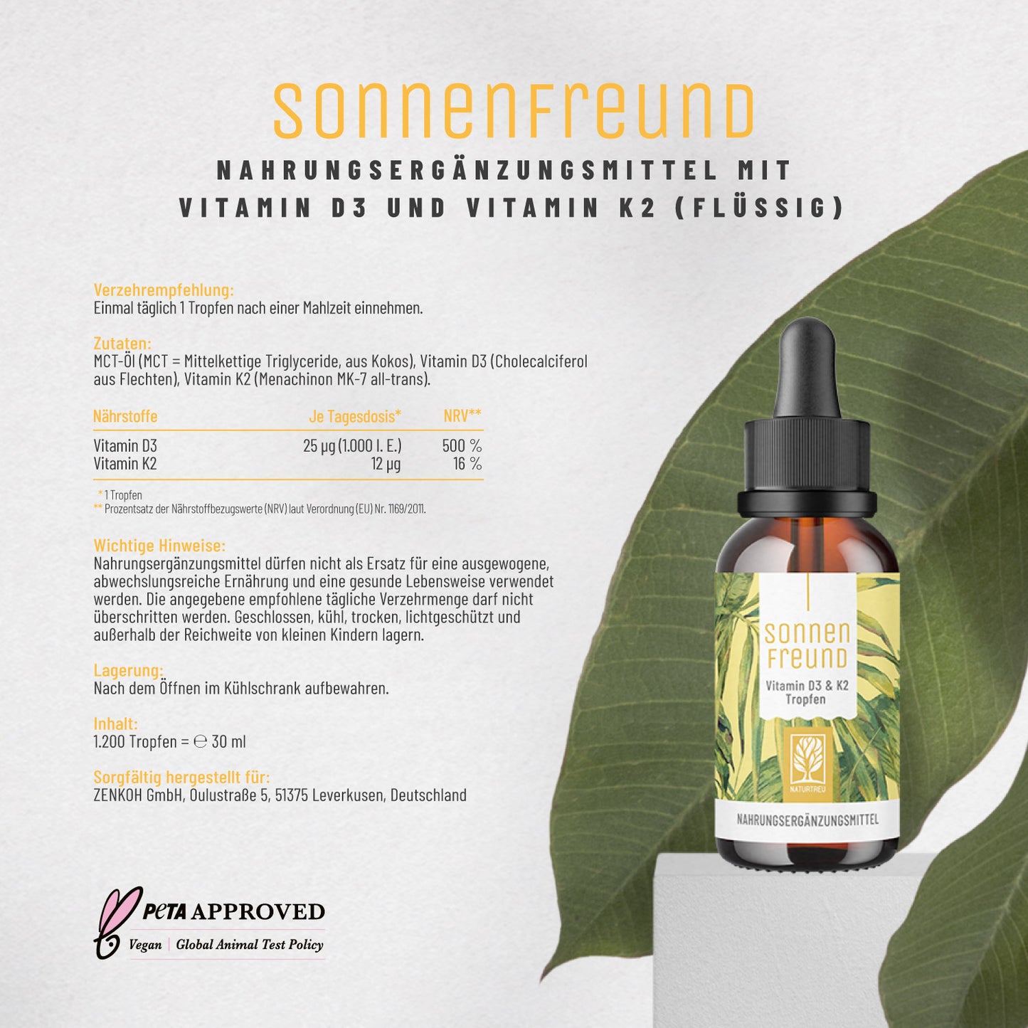 Sonnenfreund Vitamin D3-K2 Etikett
