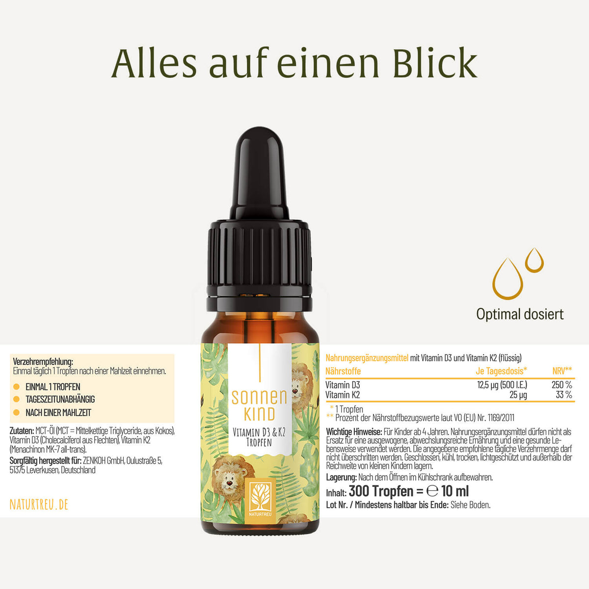 Sonnenkind Vitamin D3 K2 Etikett