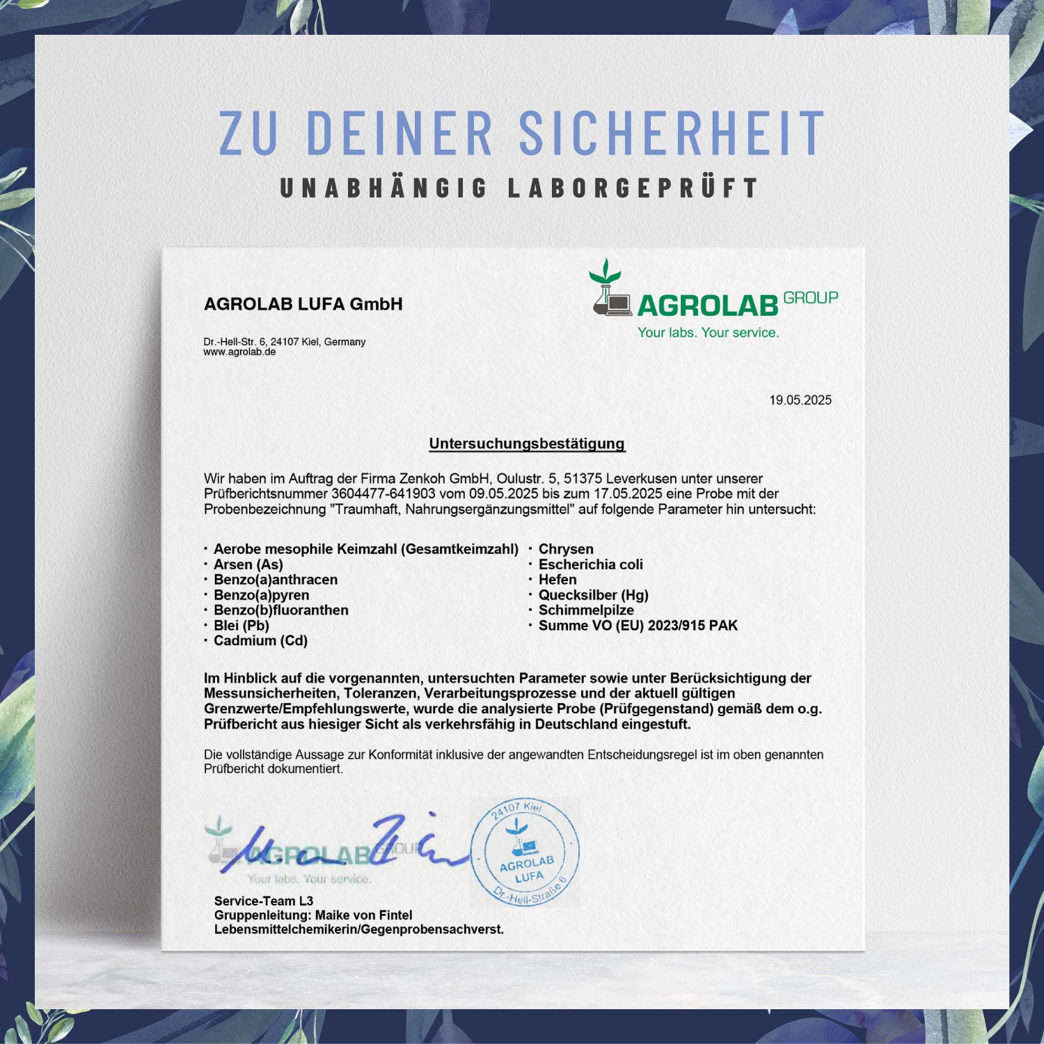 Traumhaft Melatonin-Komplex Laborzertifikat