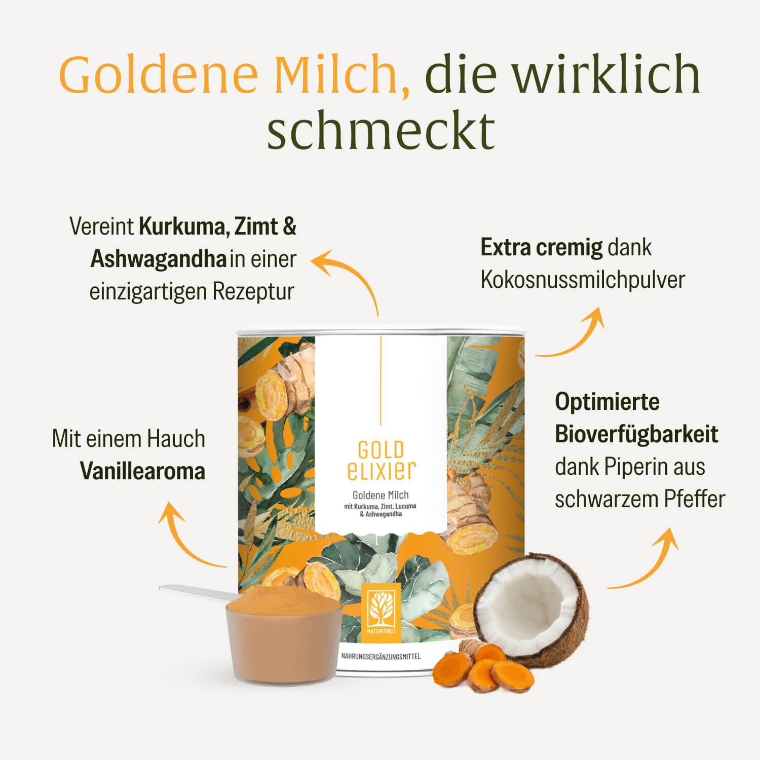 Goldelixier · Goldene Milch Pulver von NATURTREU