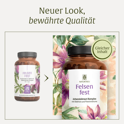 Felsenfest Passionsblume Baldrian Johanniskraut-Komplex Neues Design