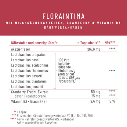 Floraintima: Milchsäurebakterien mit Cranberry & Vitamin B3