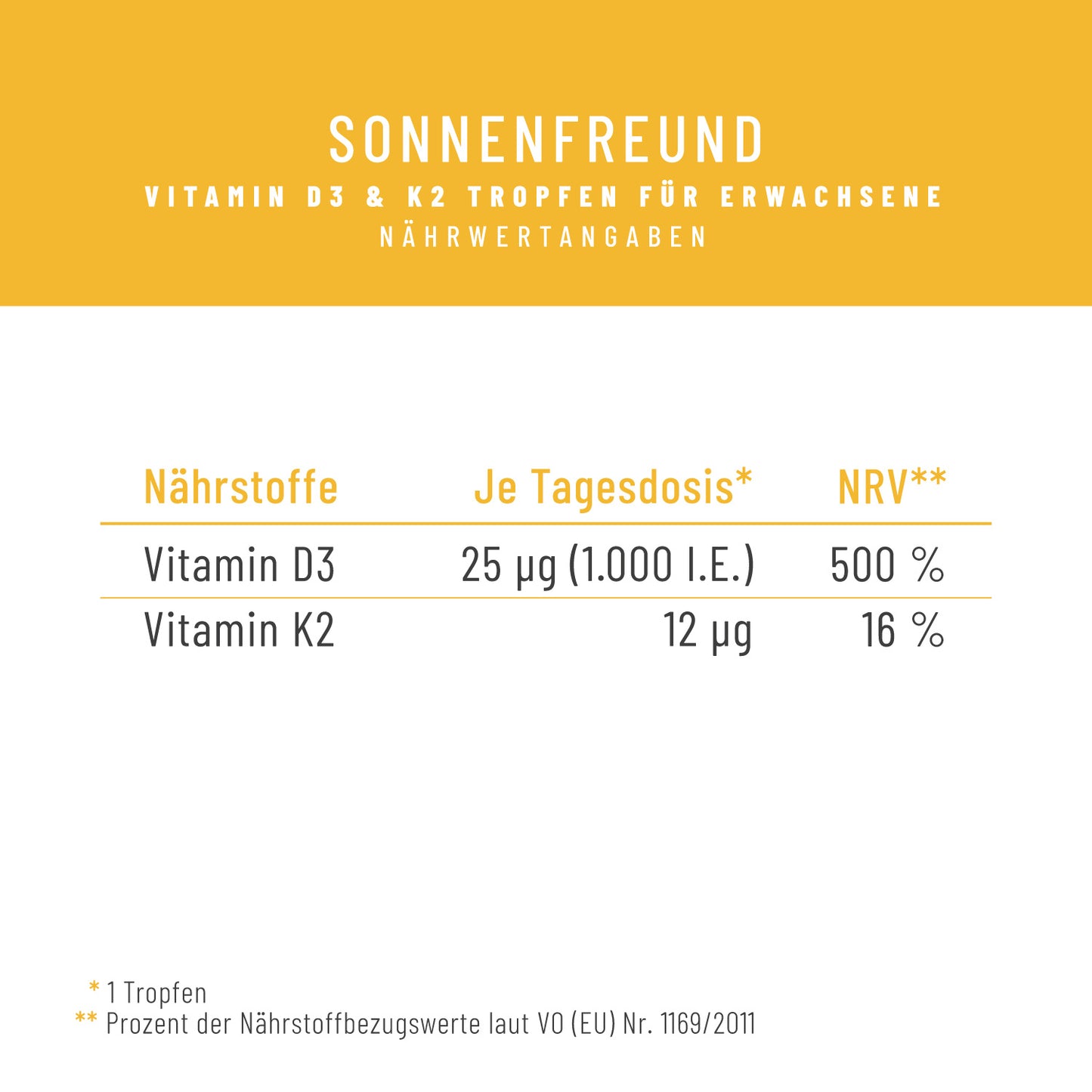 Sonnenfreund: Vitamin D3 & K2 Tropfen für Erwachsene (1.000 I.E.)
