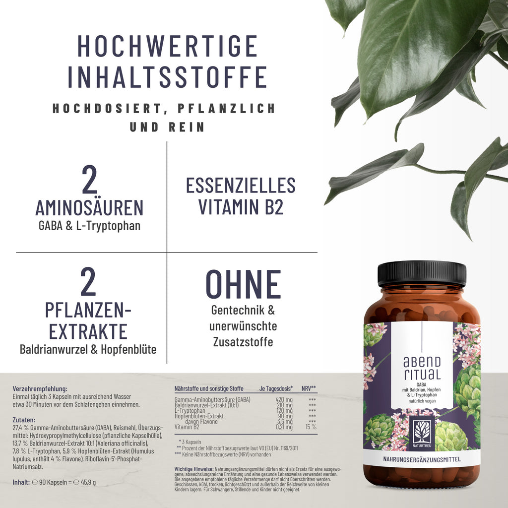 Abendritual GABA Baldrian Hopfen L-Tryptophan Hochw Inhaltsstoffe 