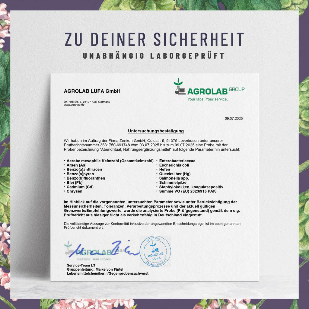 Abendritual GABA Baldrian Hopfen L-Tryptophan Laborbild DE