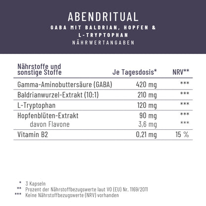 Abendritual GABA Baldrian Hopfen L-Tryptophan Naehrwerte