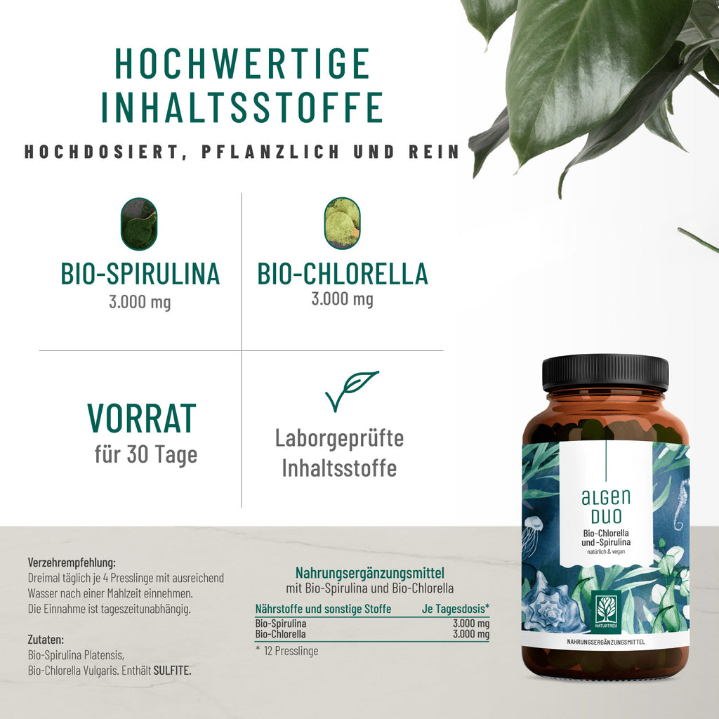 Algenduo Bio-Chlorella-und-Spirulina Hochwertige-Inhaltsstoffe 