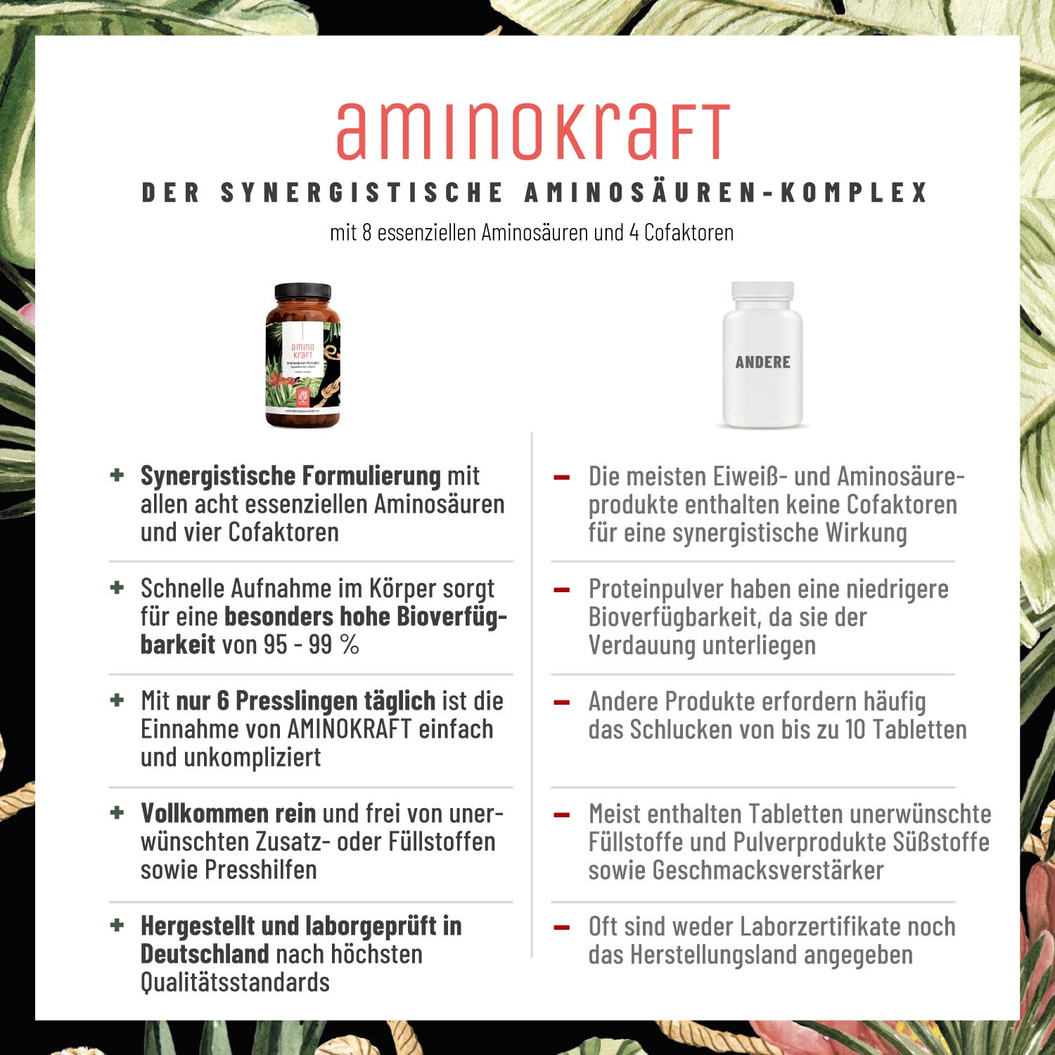 Aminokraft Aminosaeuren-Komplex Vergleichstabelle 