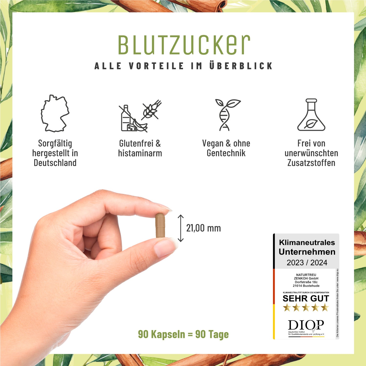 Blutzucker Komplex   Zimt, Myo Inositol & Olivenblatt v. NATURTREU