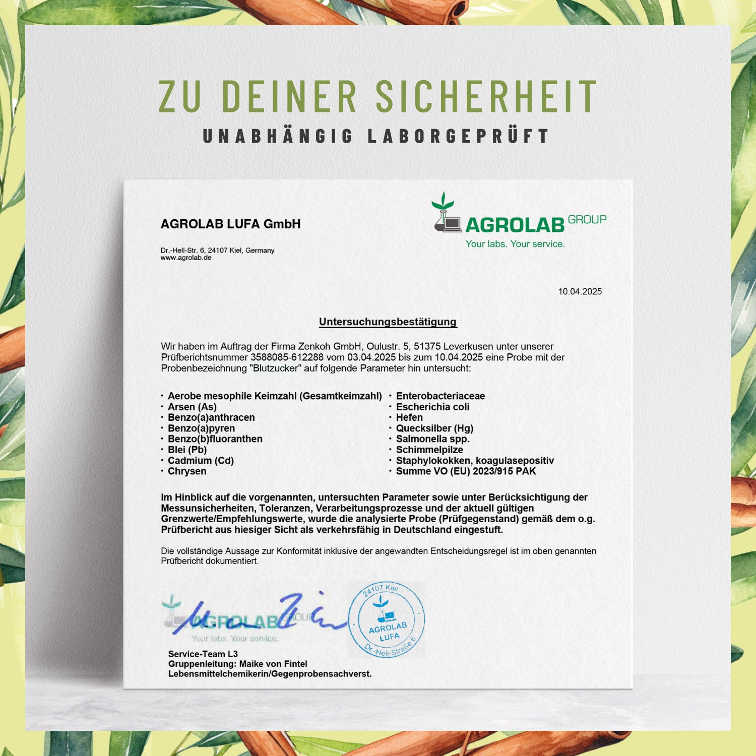 Blutzucker mit-Zimt-Inositol- Olivenblatt Laborzertifikat 