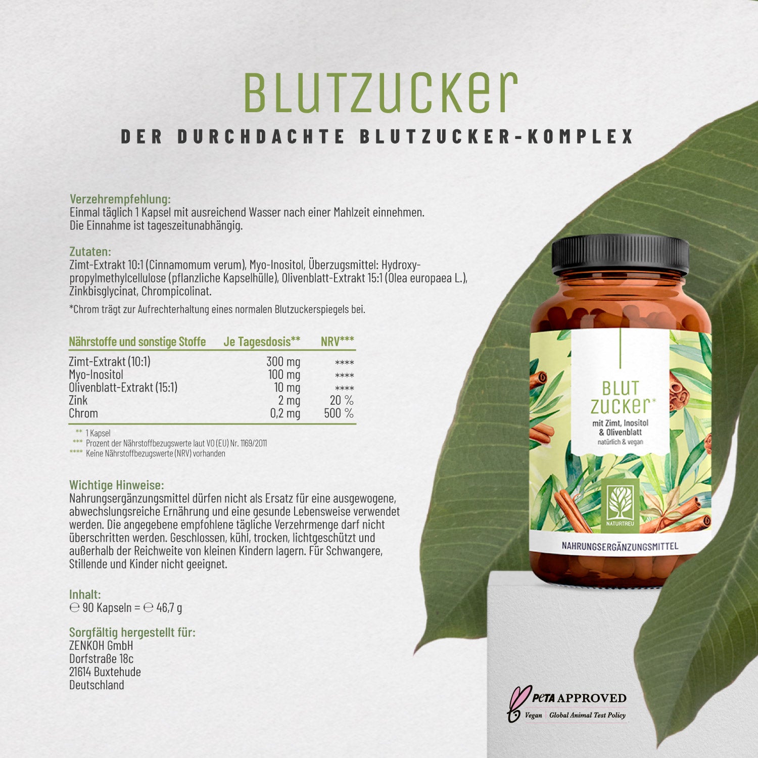 Blutzucker mit Zimt und Inositol Etikett