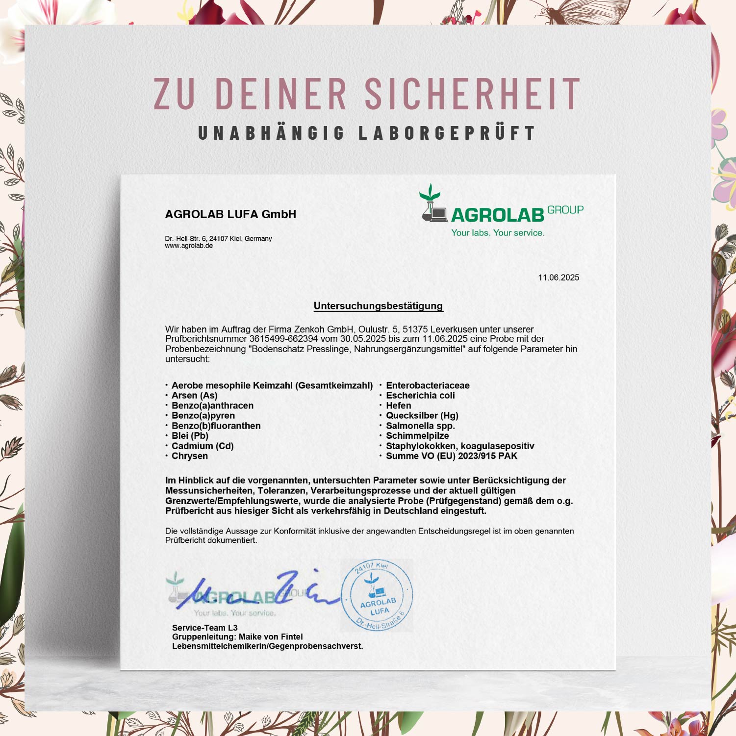Bodenschatz Selen-Presslinge Laborzertifikat