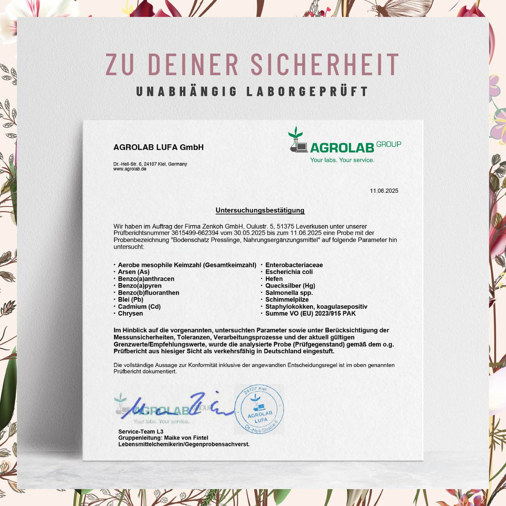 Bodenschatz Selen-Presslinge Laborzertifikat