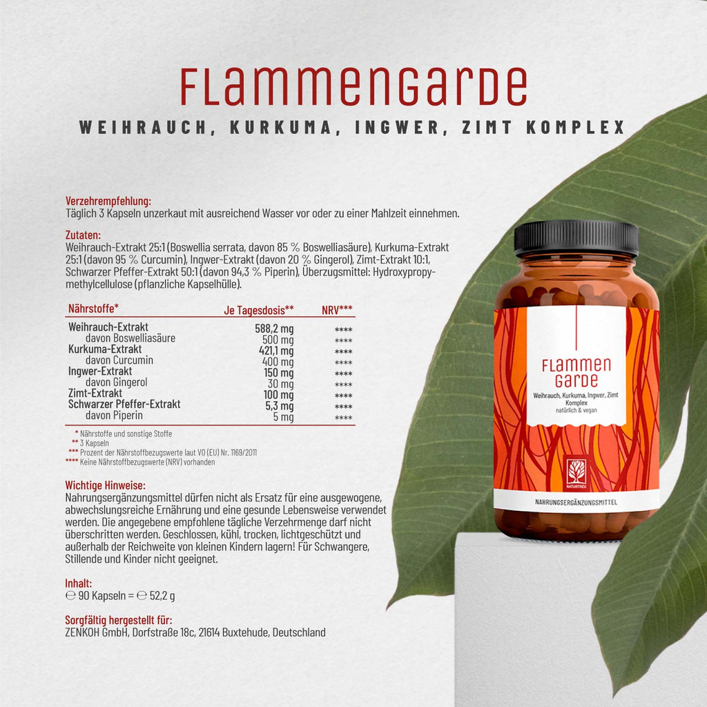 Flammengarde Weihrauc-Kurkuma Ingwer -Zimt-Komplex Etikett