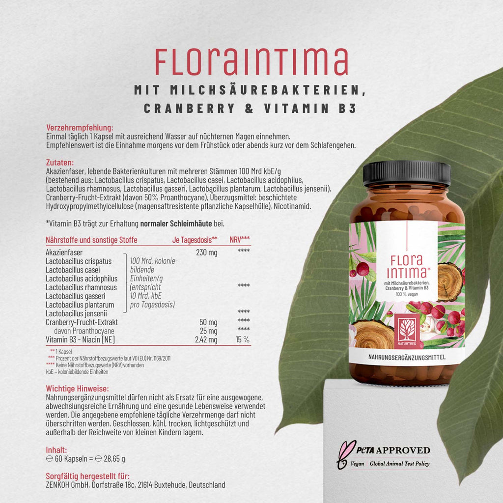 Floraintima Milchsaeurebakterien cranberry vitaminb3 Etikett01 DE