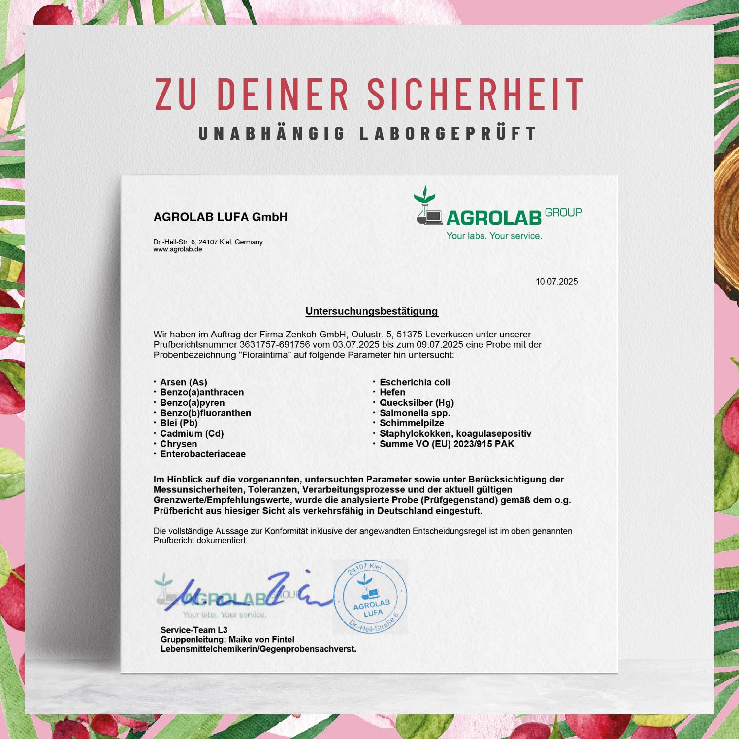 Floraintima Milchsaurebakterien cranberry vitaminb3 Laborbild DE
