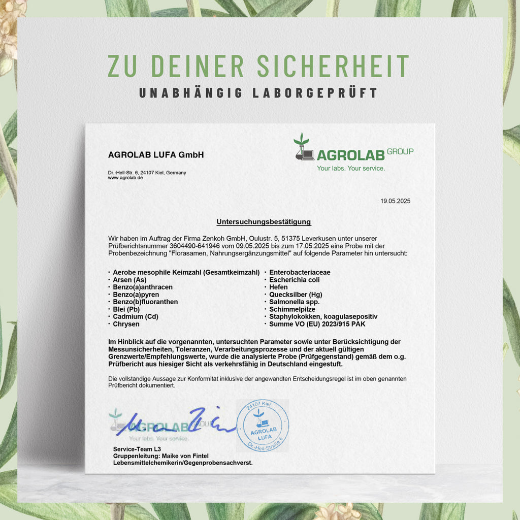 Florasamen Verdauungs Komplex Laborzertifikat 