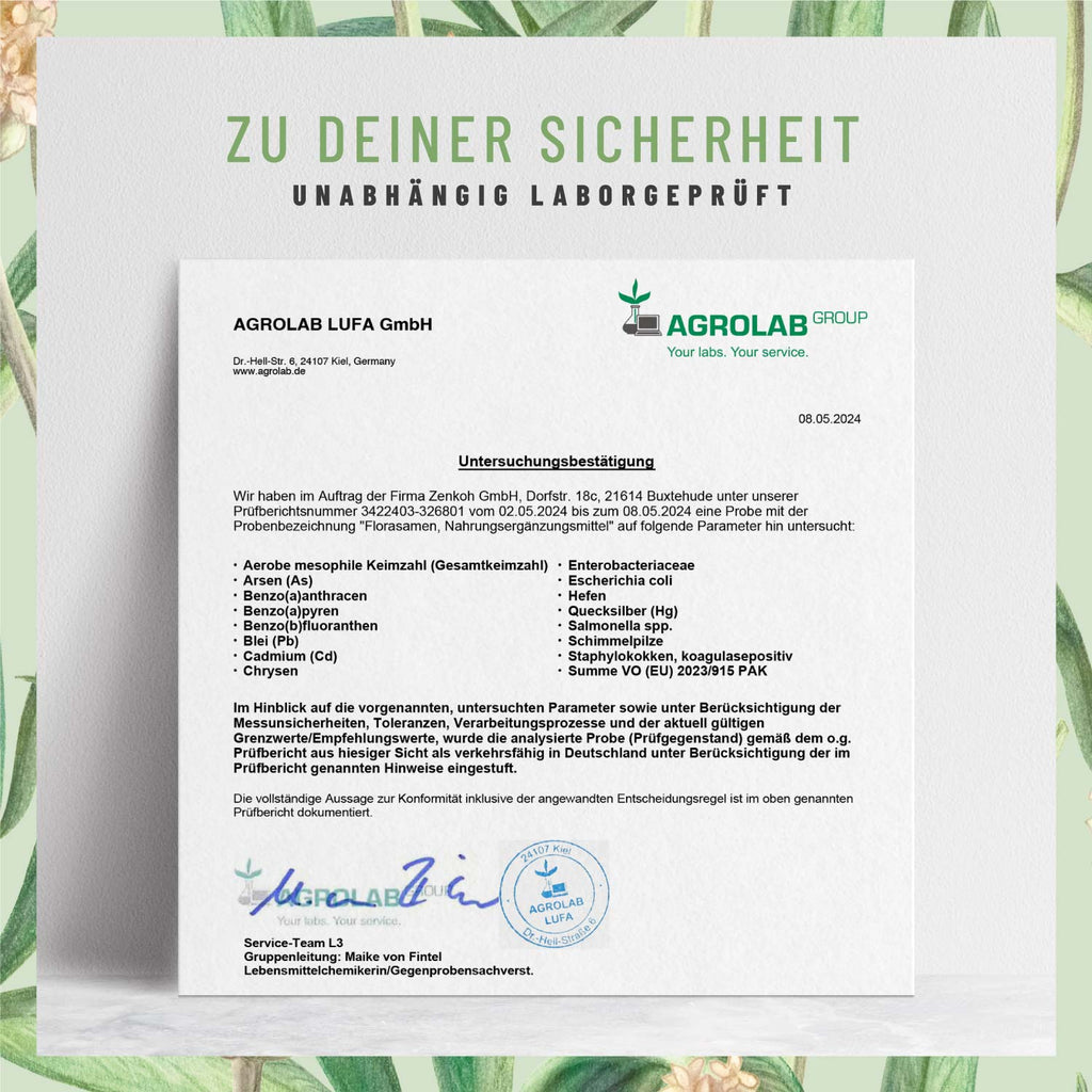 Florasamen Verdauungs Komplex Laborzertifikat 