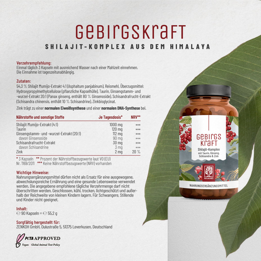 Gebirgskraft Shilajit-Komplex Etikett 