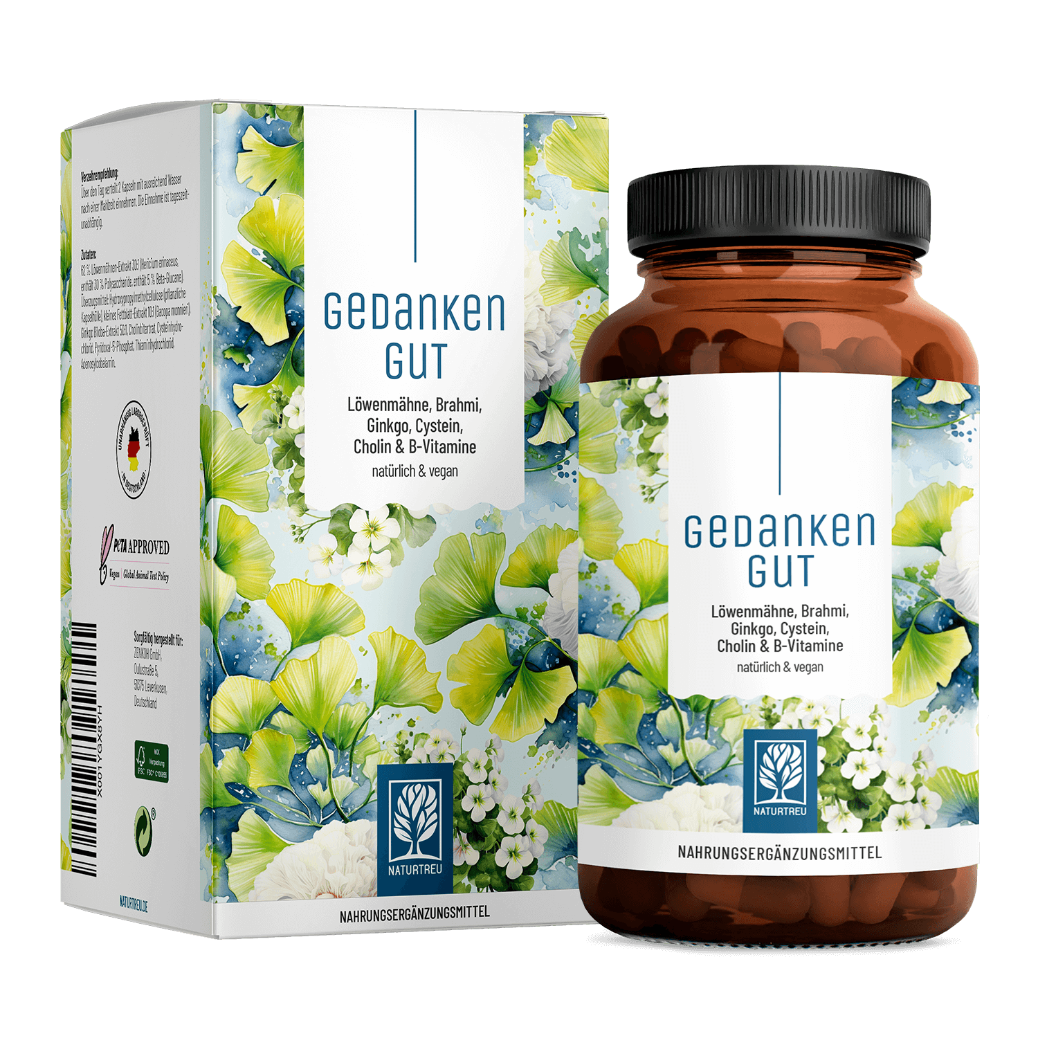 Gedankengut Loewenmaehne Brahmi Ginkgo Cystein Cholin B-Vitamine Titelbild
