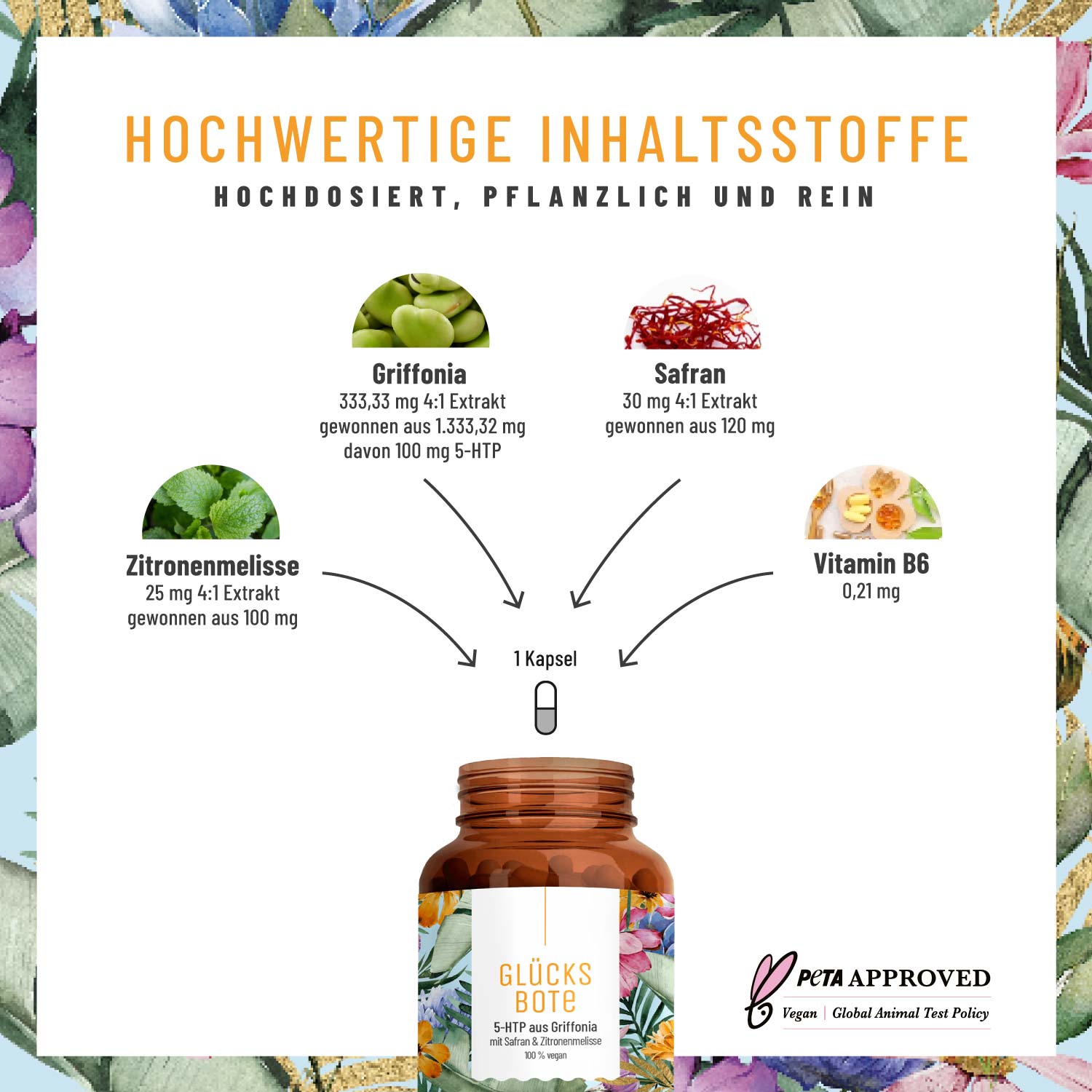 Glücksbote 5-HTP-aus-Griffonia Hochwertige-Inhaltsstoffe 