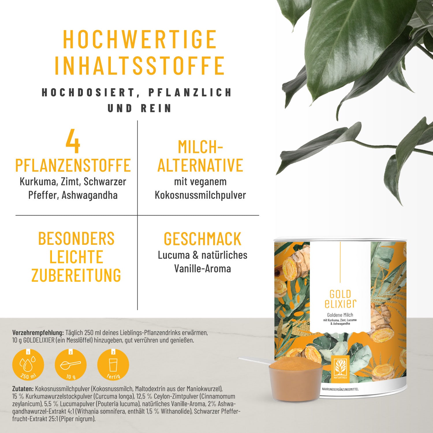 Goldelixier Goldene-Milch Hochwertige Inhaltsstoffe