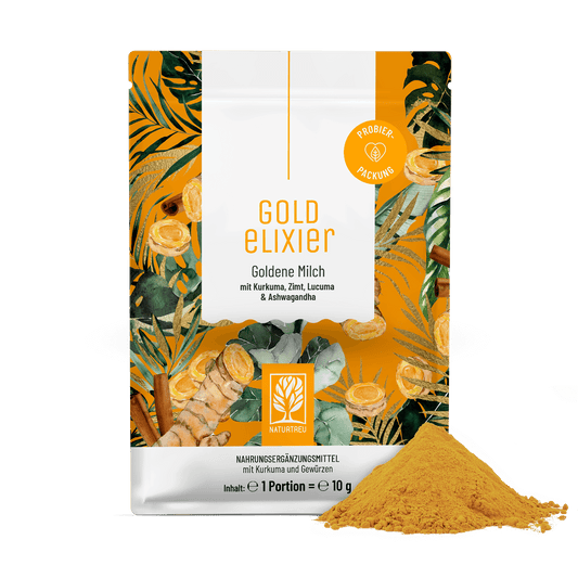 Goldelixier Goldene-Milch Sachet Titelbild Pulver