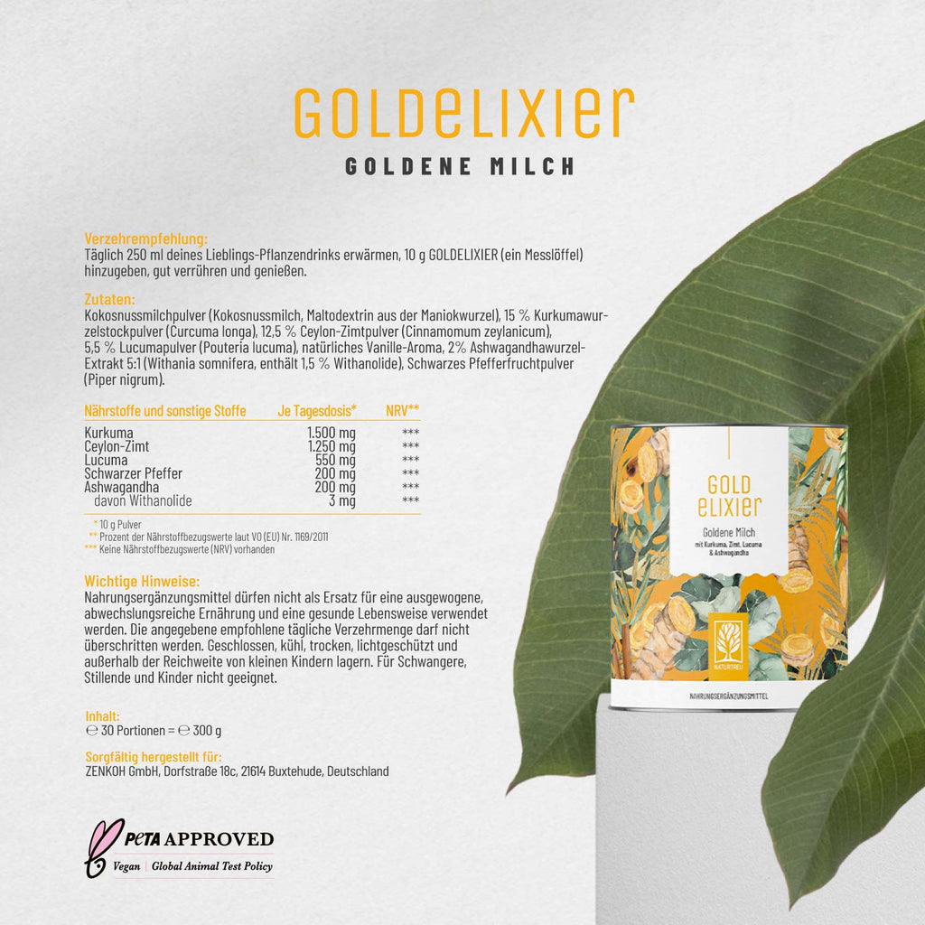 Goldelixier Goldene Milch Etikett