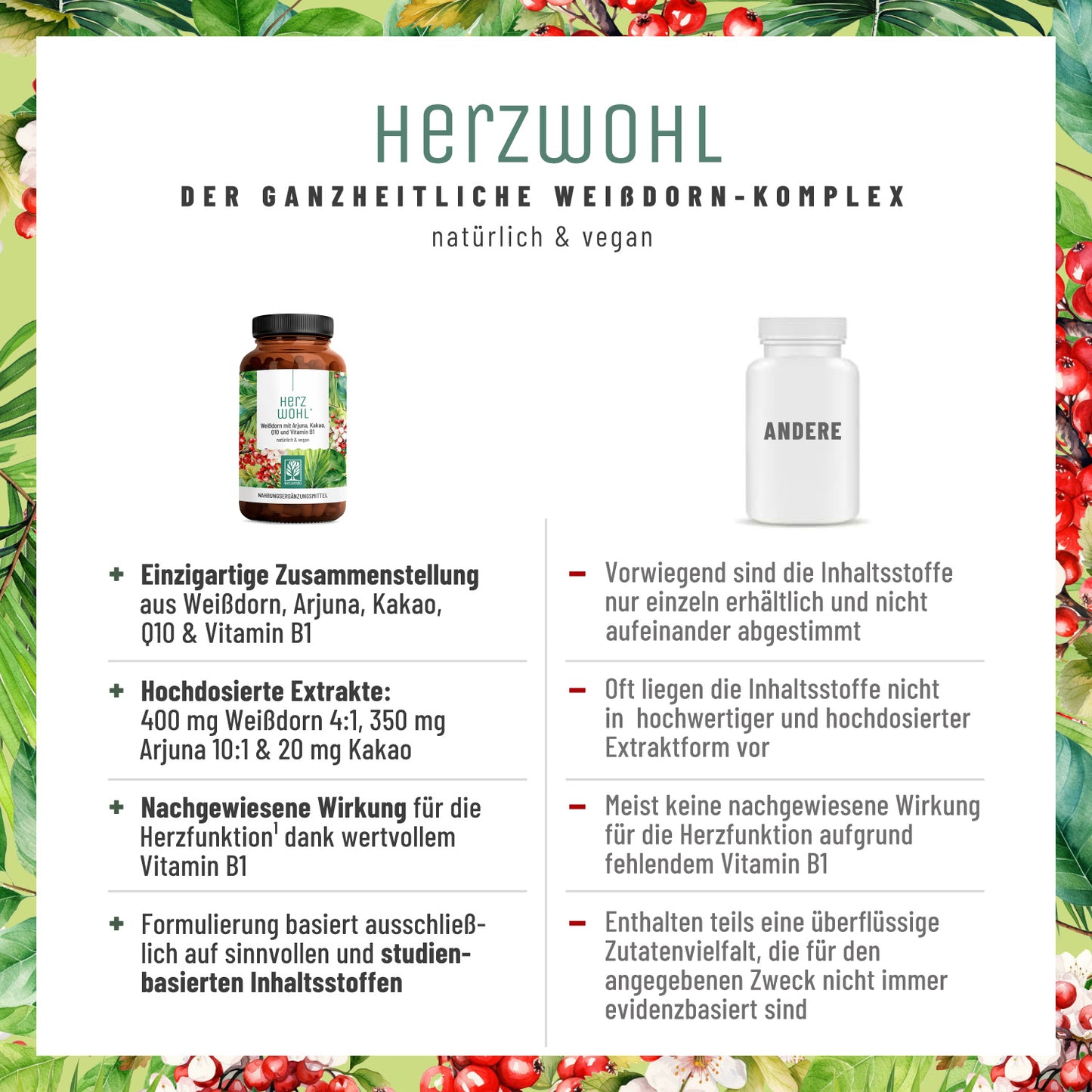 Herzwohl Weissdorn Arjuna Kakao Q10 Vitaminb1 Vergleichstabelle 