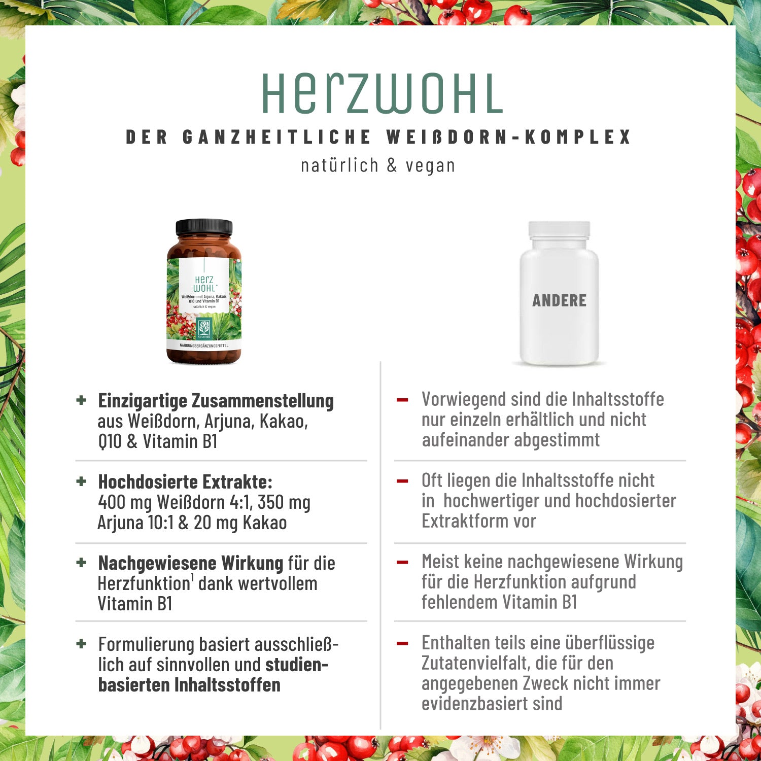 Herzwohl Weissdorn Arjuna Kakao Q10 Vitaminb1 Vergleichstabelle 