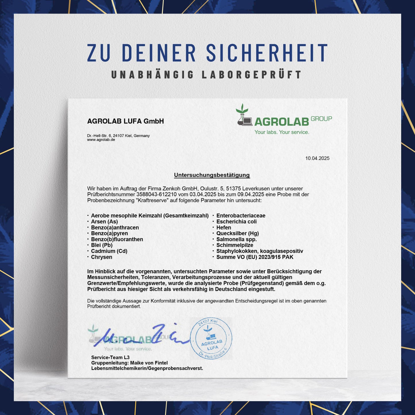 Kraftreserve Magnesium-Komplex Laborzertifikat