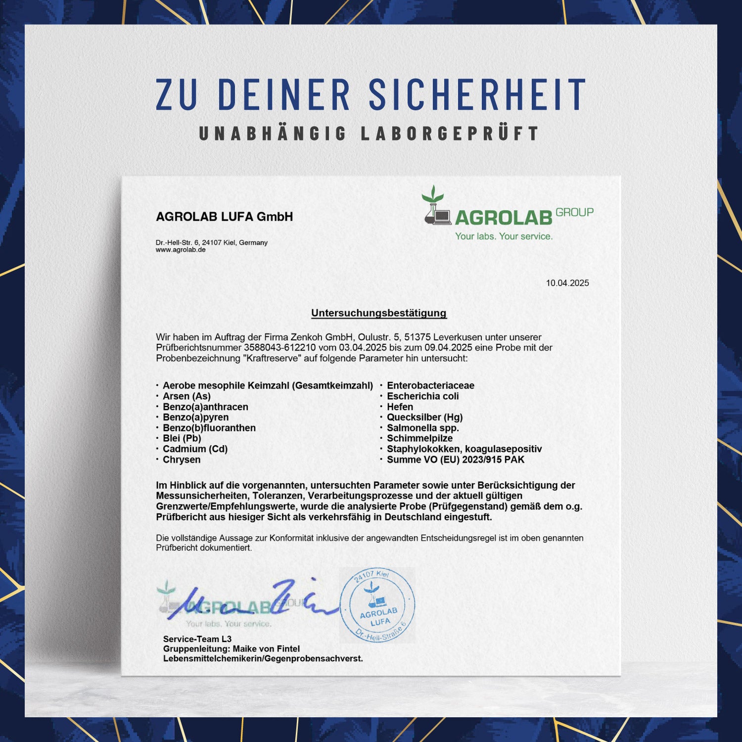 Kraftreserve Magnesium-Komplex Laborzertifikat