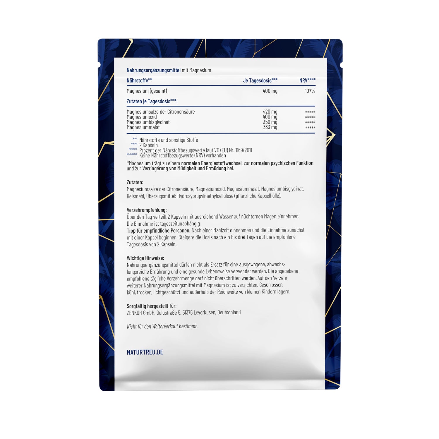 Kraftreserve Magnesium-Komplex Sachet Rueckseite Titelbild