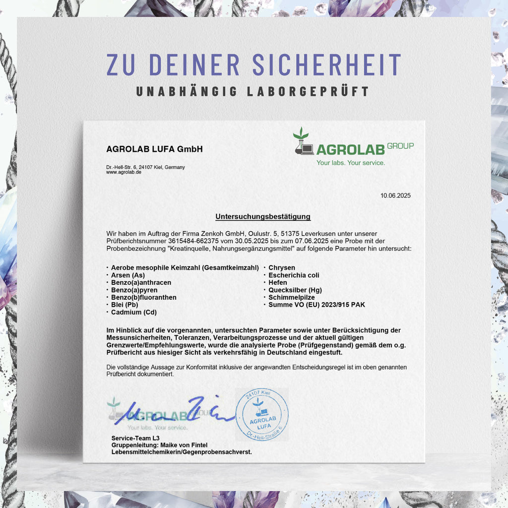 Kreatinquelle Kreatin-Monohydrat Laborzertifikat