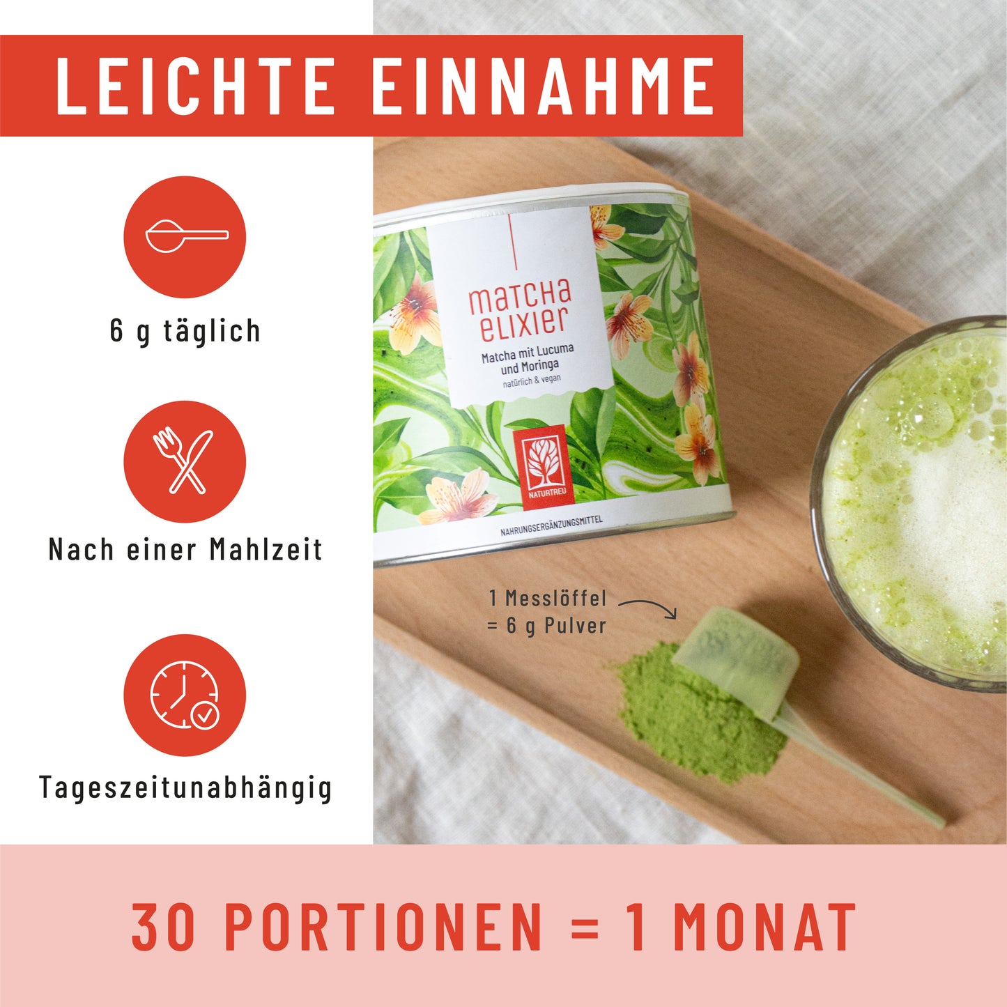 Matchaelixier: Matcha mit Lucuma und Moringa