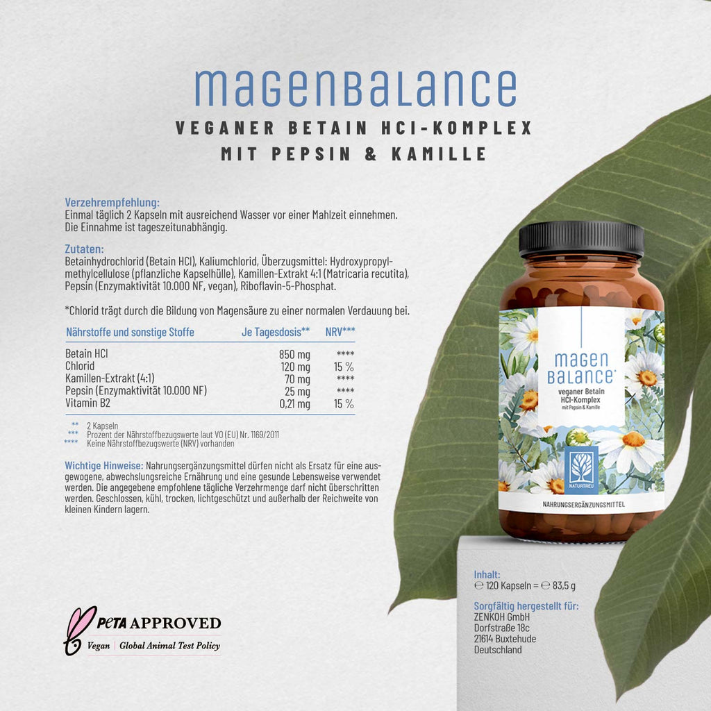 Magenbalance Veganer Betain HCI-Komplex Etikett