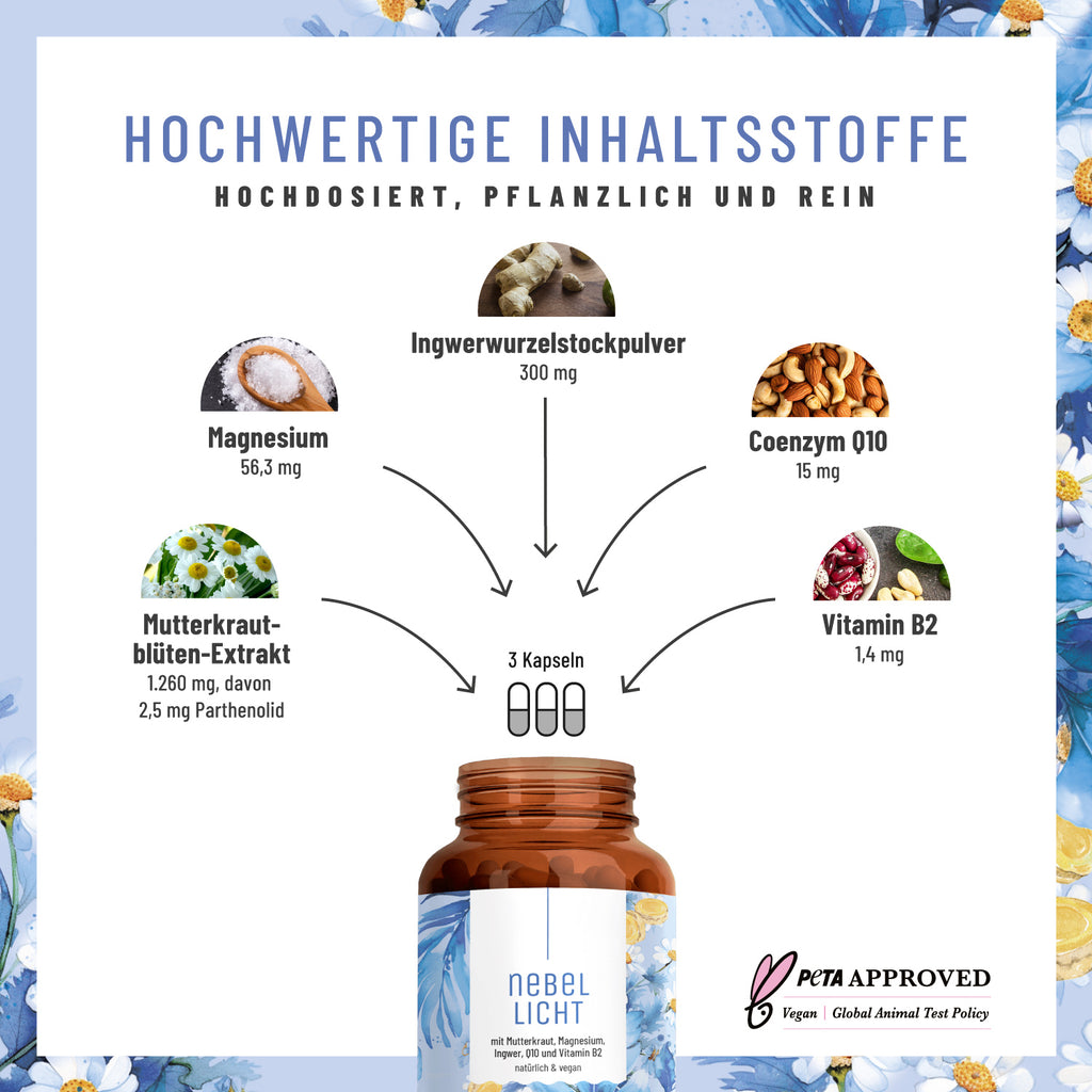 Nebellicht Mutterkraut-Magnesium-Ingwer-q10-vitaminb2-komplex Hochw Inhaltsstoffe 