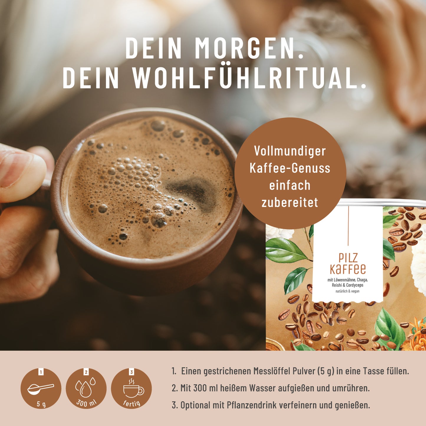 Pilzkaffee Kaffeegetraenkepulver Zubereitung