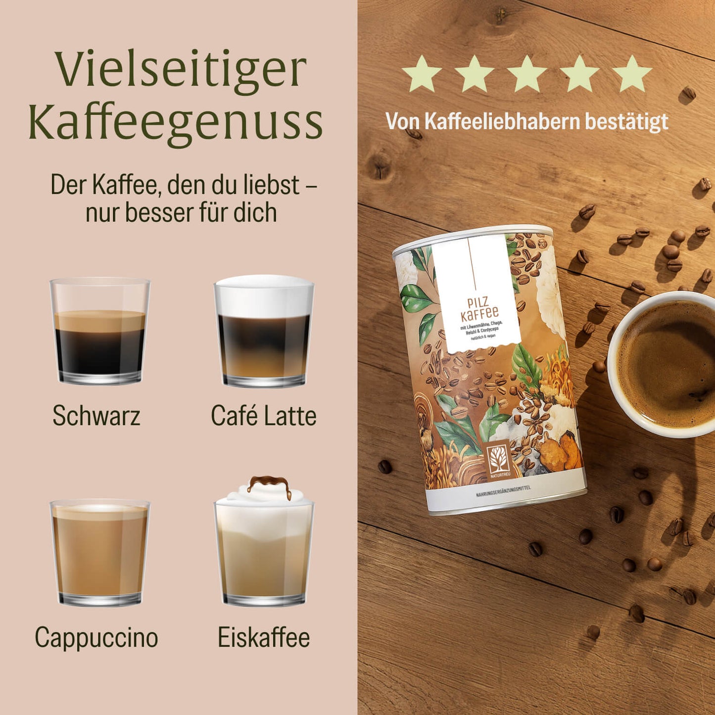 Pilzkaffee: Löwenmähne, Chaga, Reishi & Cordyceps
