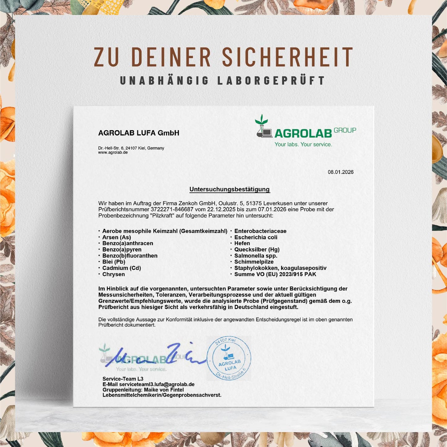 Pilzkraft Pilz-Komplex Laborzertifikat