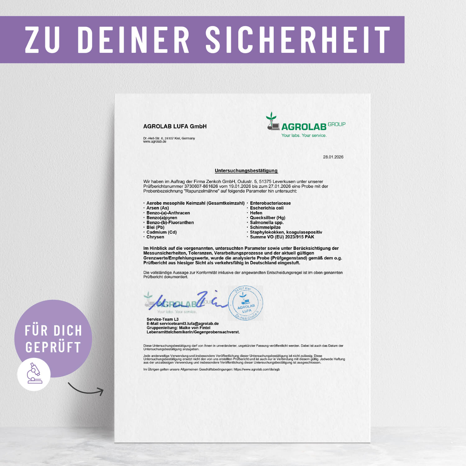 Rapunzelmaehne Haarwurzel-Komplex Laborzertifikat