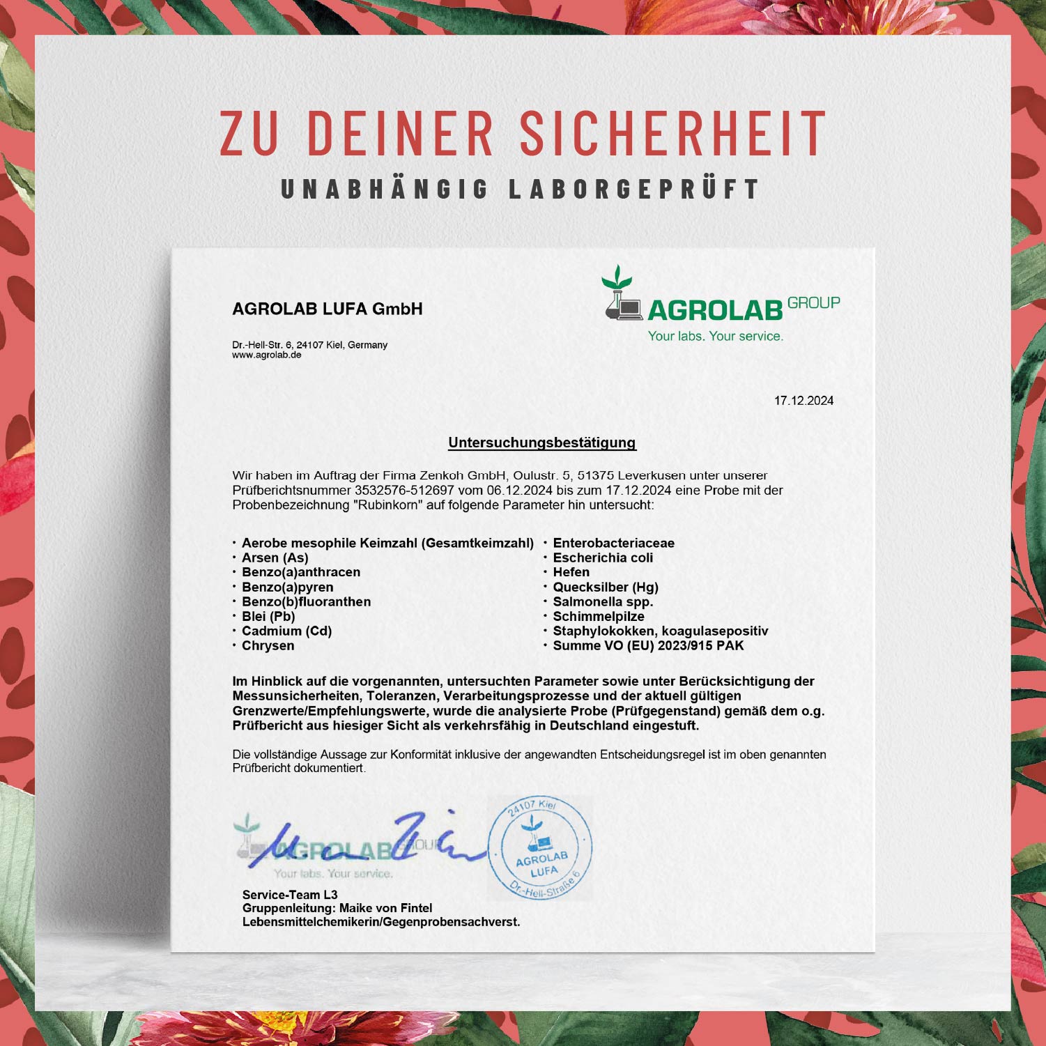 Rubinkorn Roter-Reis Laborzertifikat